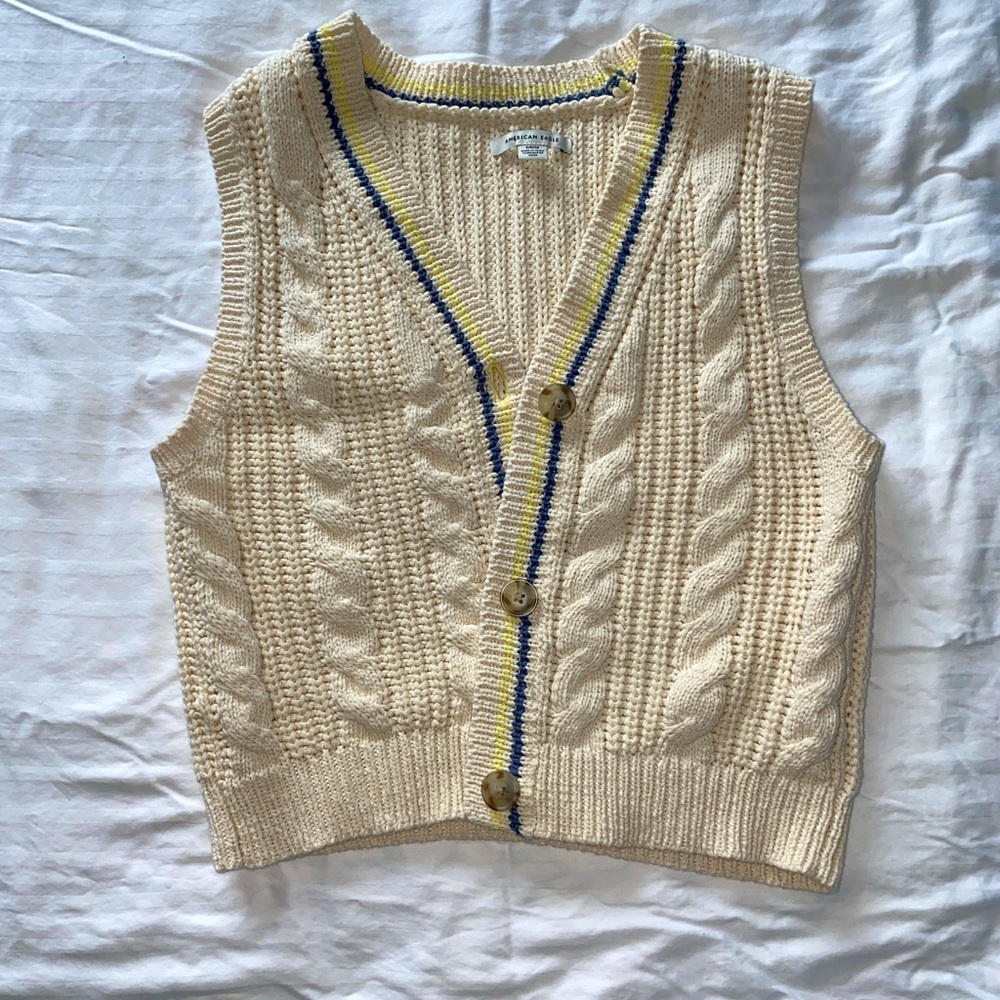 american eagle sweater vest with colorful details